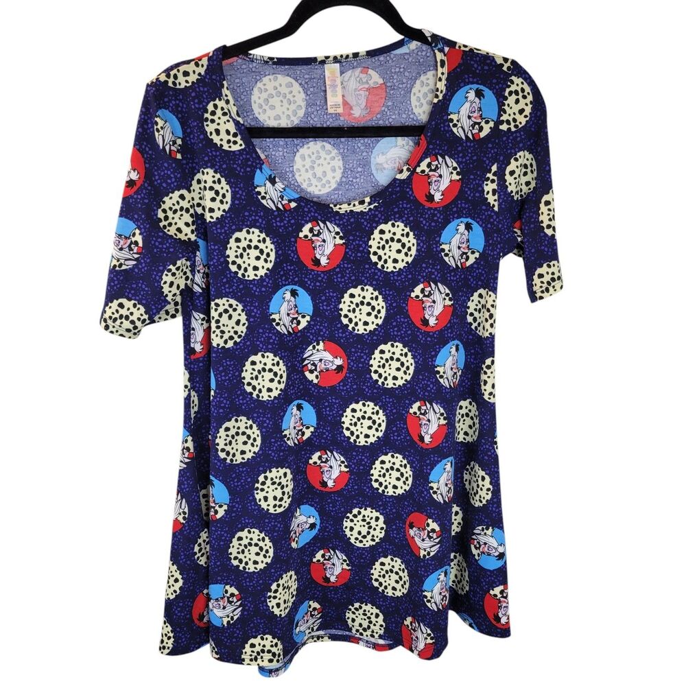 Lulu Roe Womens Sz XS Blue Cruella Short Sleeve 101 Dalmatian Blouse
